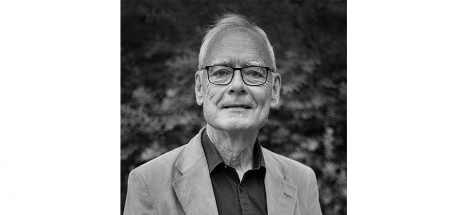 Portrait of a Swedish professor in black and white