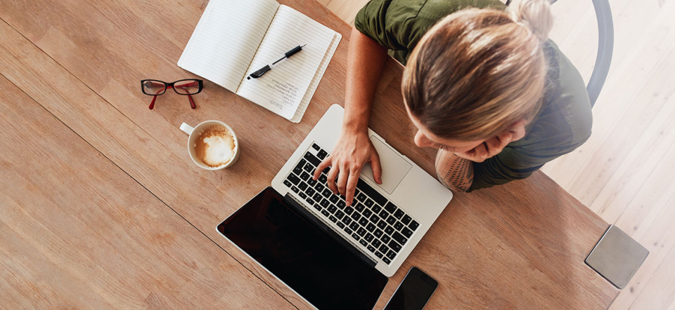Aerial view of woman at home office