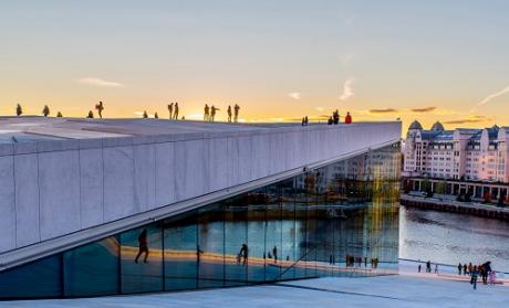 Oslo opera sunset sunrise building water 
