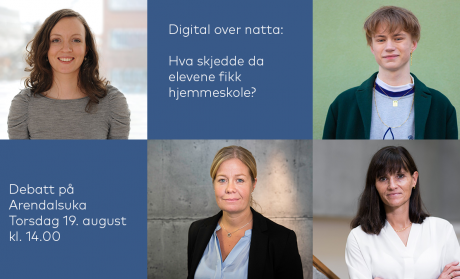 Plakat for debatt på Arendalsuka 2021. Foto av innlederne og tittel og dato for debatten