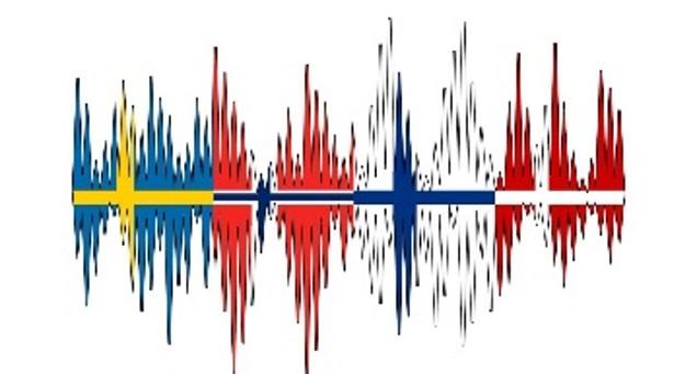Illustration af lyddecibel med de nordiske landes flag.