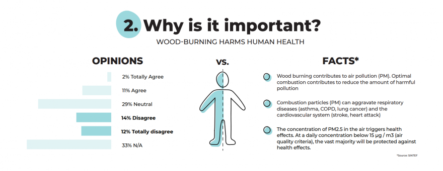 Photo of an infographic describing how wood burning harms human health.